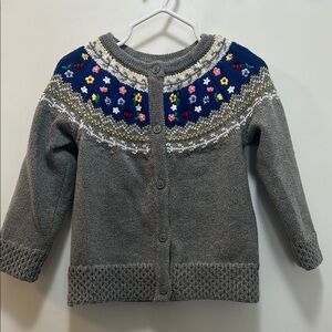 Hanna Anderson Gray Kids Sweater with Blue & White Pattern & Ladybugs & Flowers